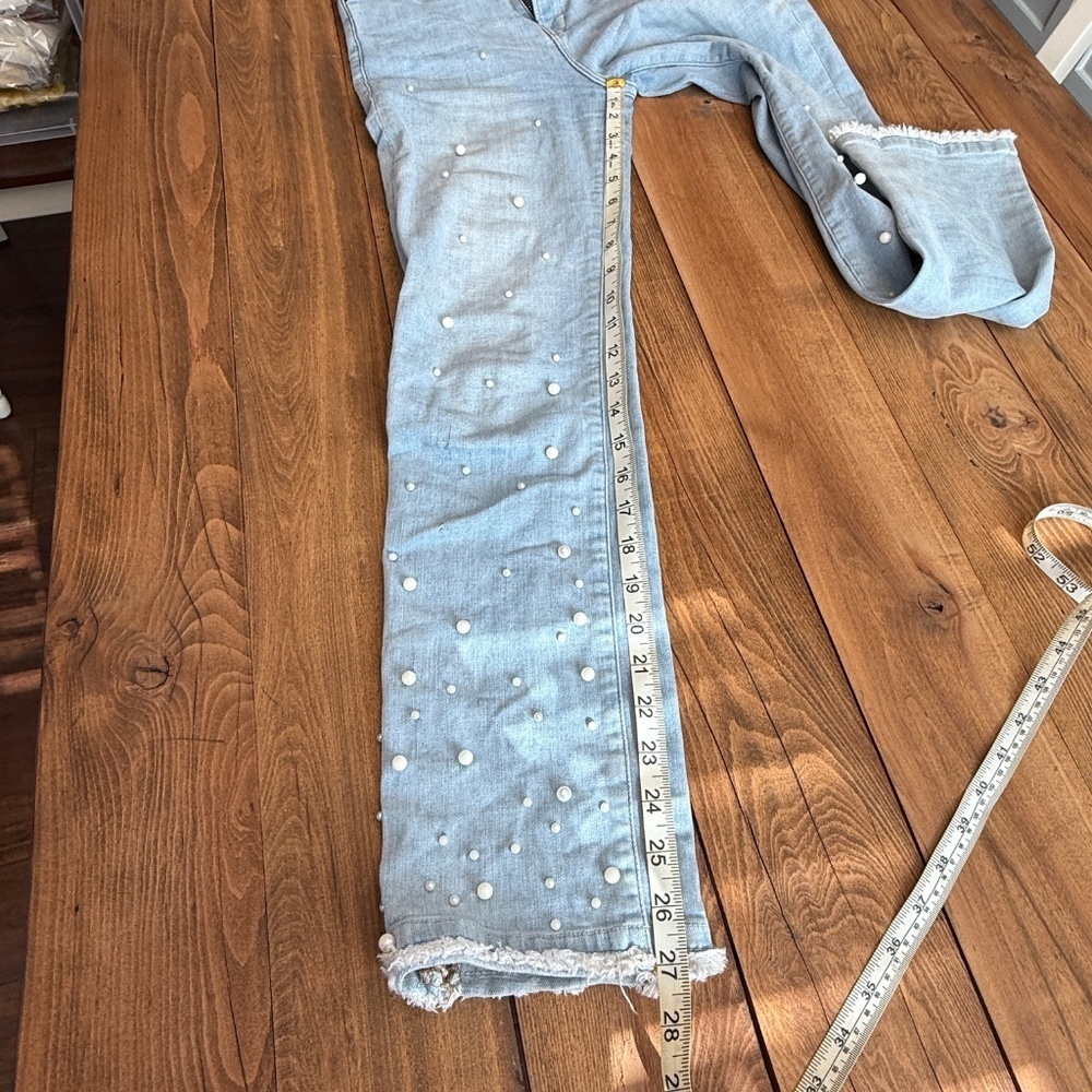 FRAME Le High Straight Double Frayed Hem Pearl Jean 45024 - Picture 7 of 14